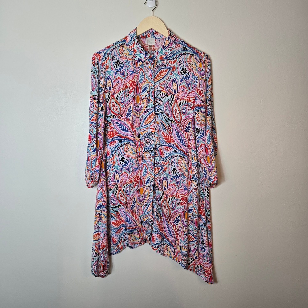 Cupio Womens Paisley Sharkbite Hem Button Down Tunic Shirt Multicolor Medium